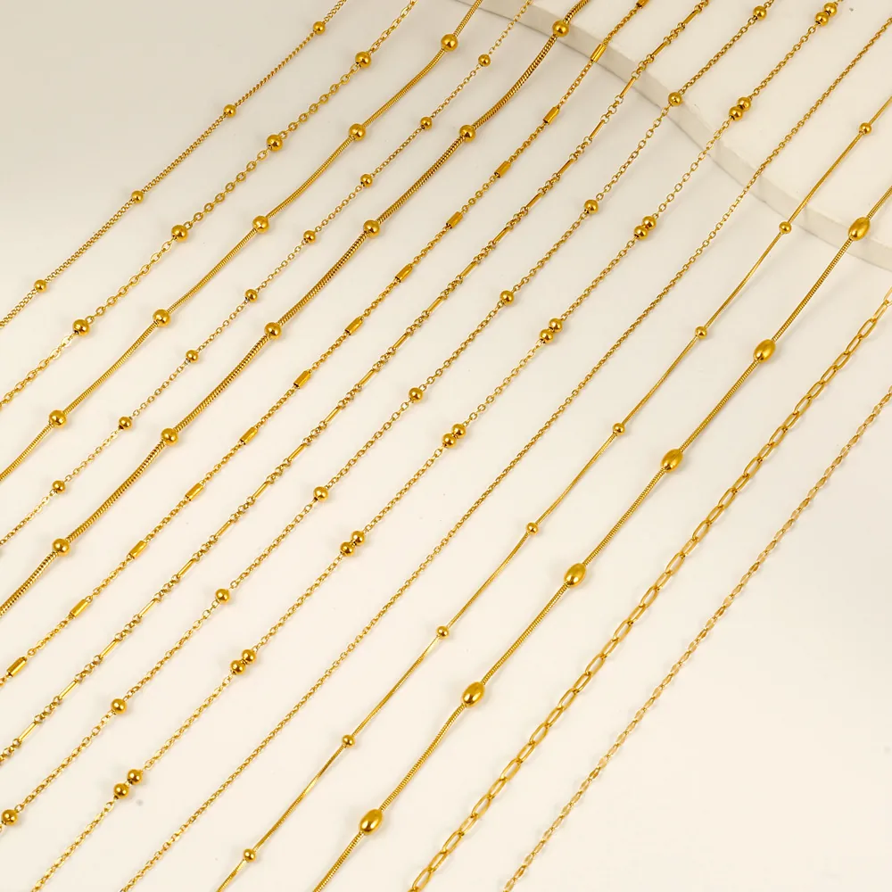 Minimalist 18K Gold Plated Stainless Steel Necklace Chain For Women Bead Snake Lip Cross Chain Adjustable Fashion Jewelry