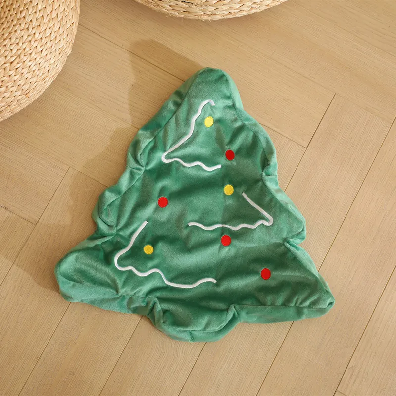Christmas Tree Shaped Throw Pillow Cover Short Plush Embroidered Decorative Cushion Case For Holiday Home Decor