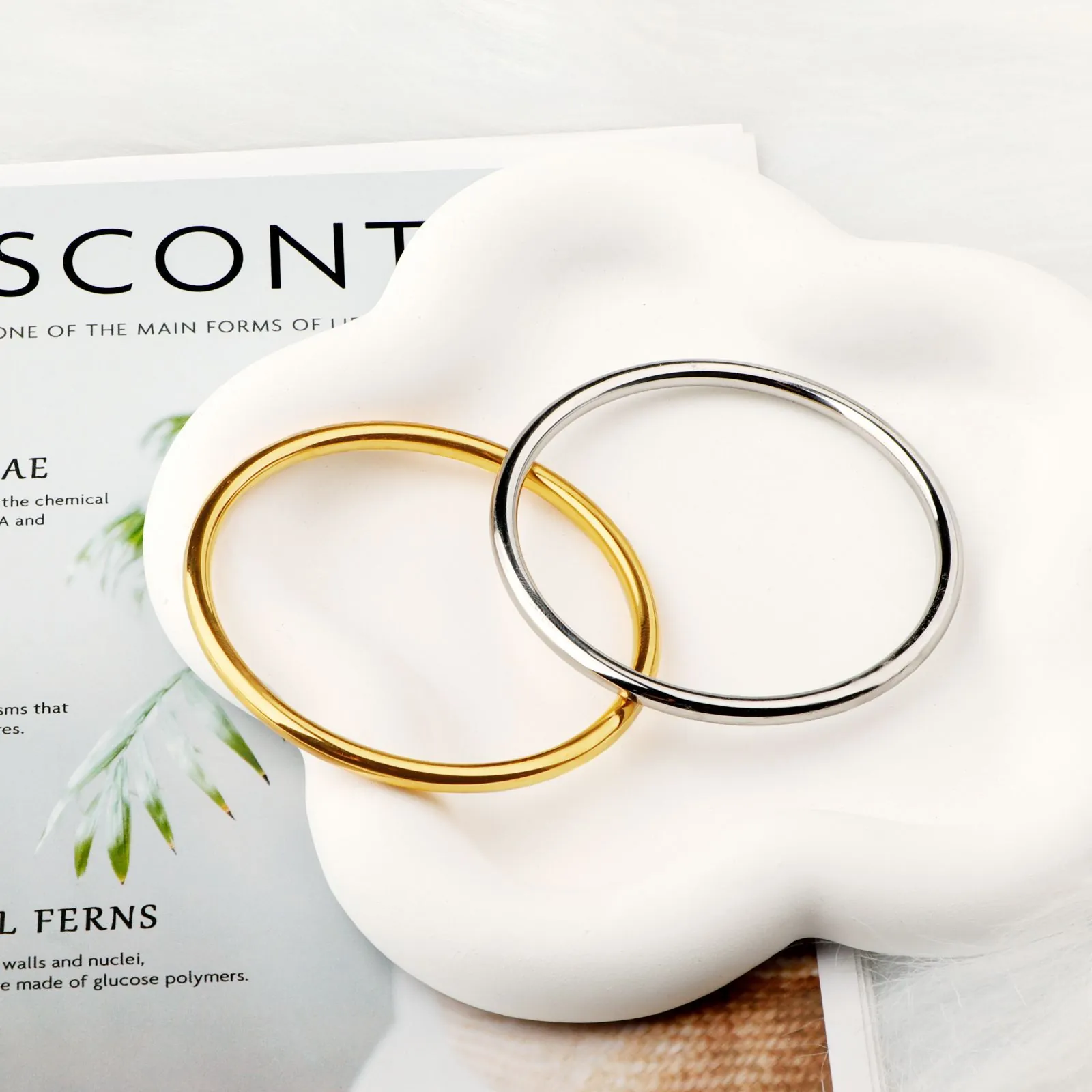 Bangle Bracelet Minimalist Stainless Steel 18K Gold Plated High Polish Smooth Round Circle Fashion Jewelry For Women