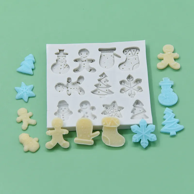 Christmas Silicone Mold Snowman Gingerbread Man Tree Snowflake Shape Baking Fondant Chocolate DIY Craft