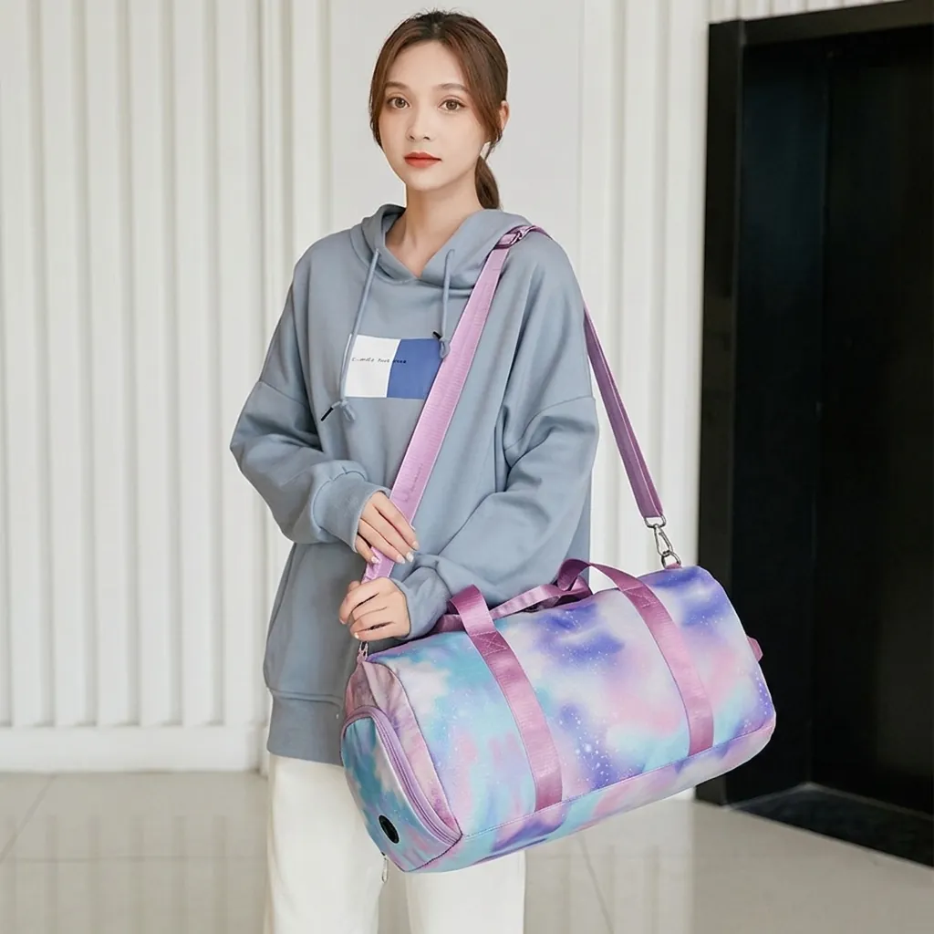 Sac De Voyage Femme Sac De Sport Polyester Imperméable Avec Compartiment À Chaussures Fitness Imprimé Marbre Grande Capacité