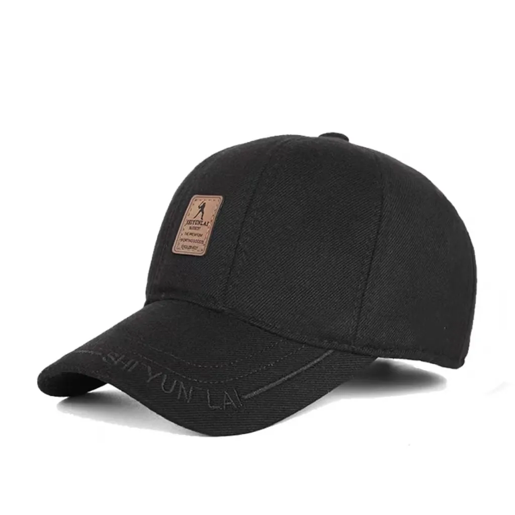 Men Winter Baseball Cap Wool Blend Warm Ear Protection Hat Retro Leather Patch Adjustable Outdoor Sporting Duckbill Cap