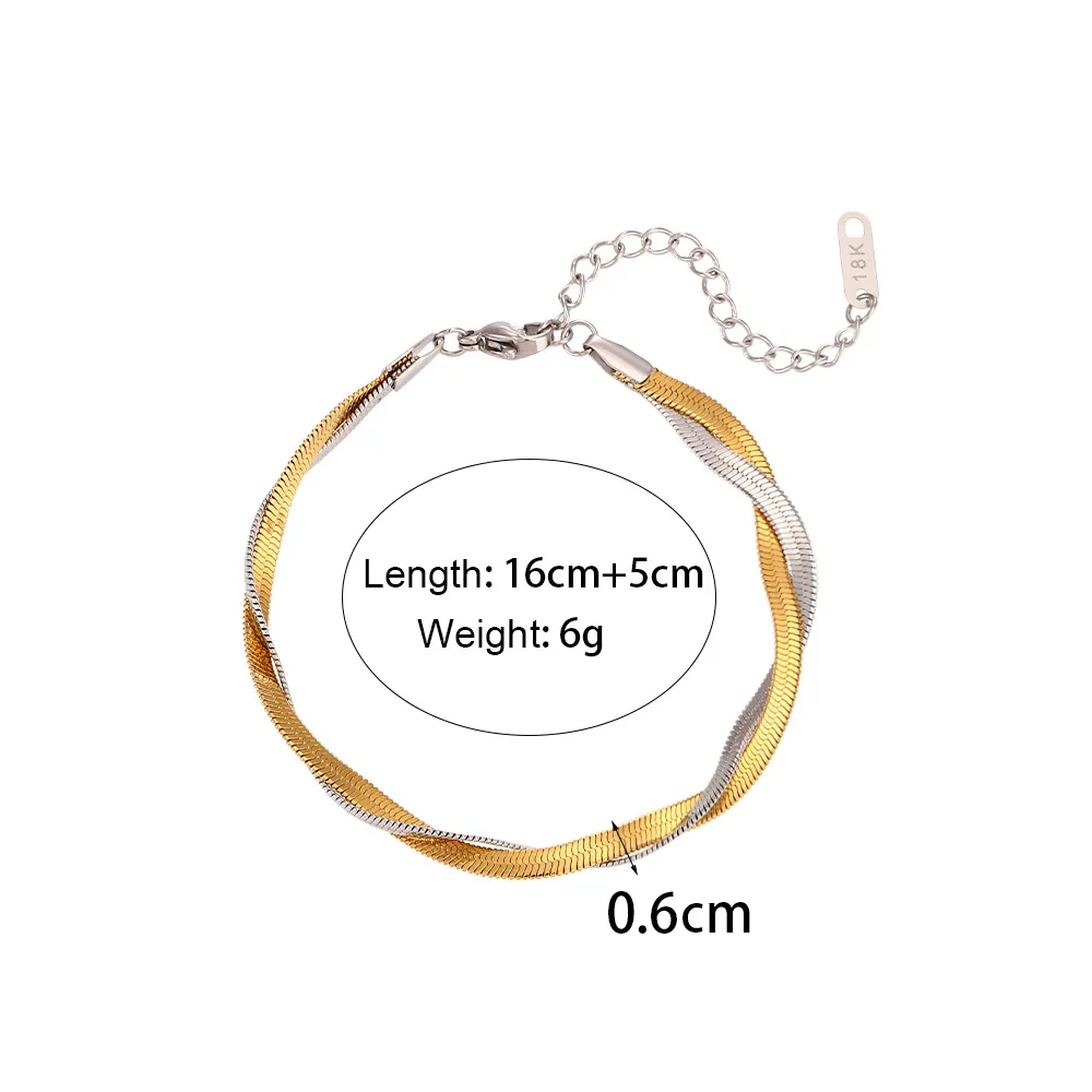 Mode Edelstahl Fischgrätenkette Halskette Armband Set 18K Vergoldet Doppelschicht Schlangenknochenkette Damen Schmuck
