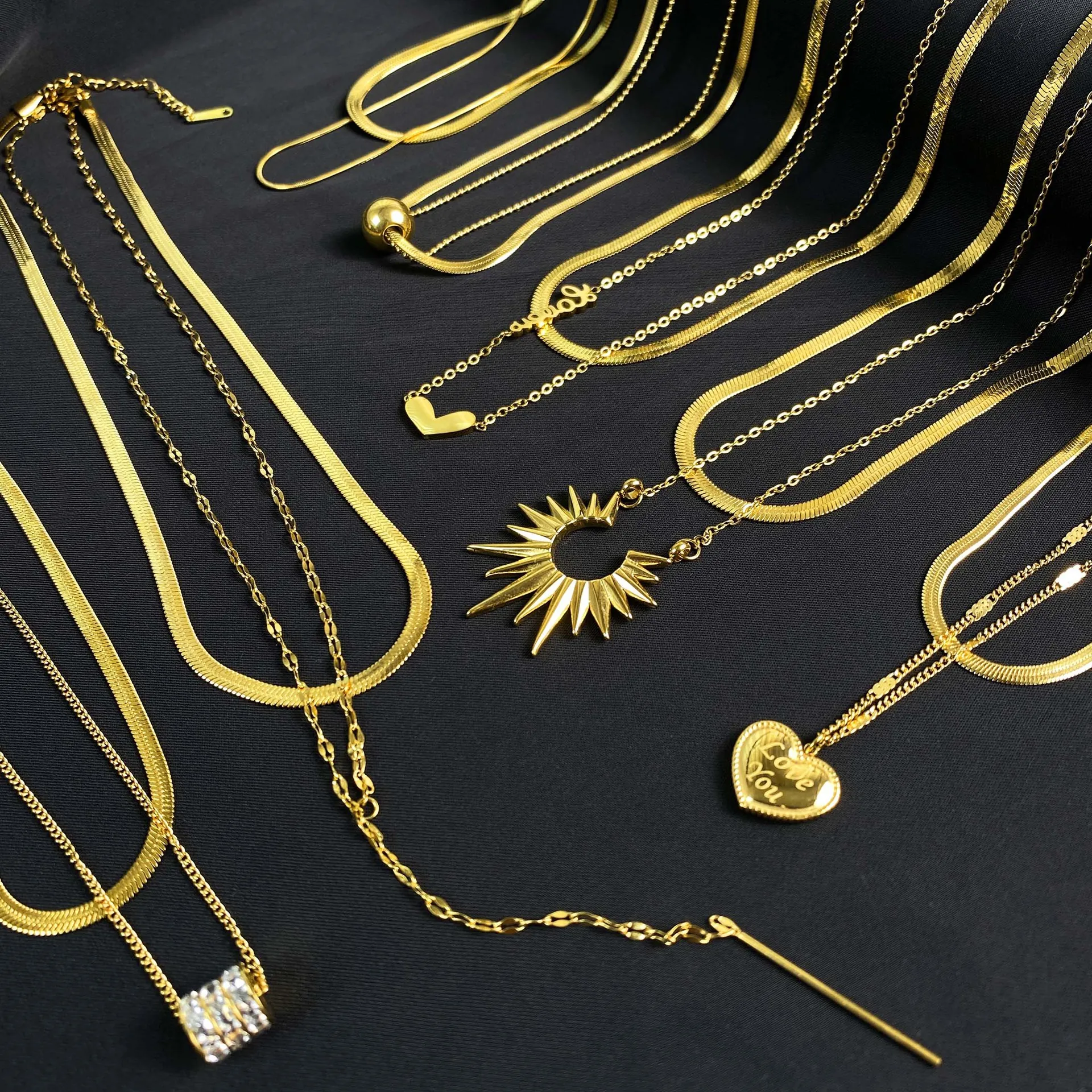 Light Luxury 18K Gold Plated Double Layer Copper Necklace With Heart Star Moon Pendant Rhinestone Chain Jewelry For Women