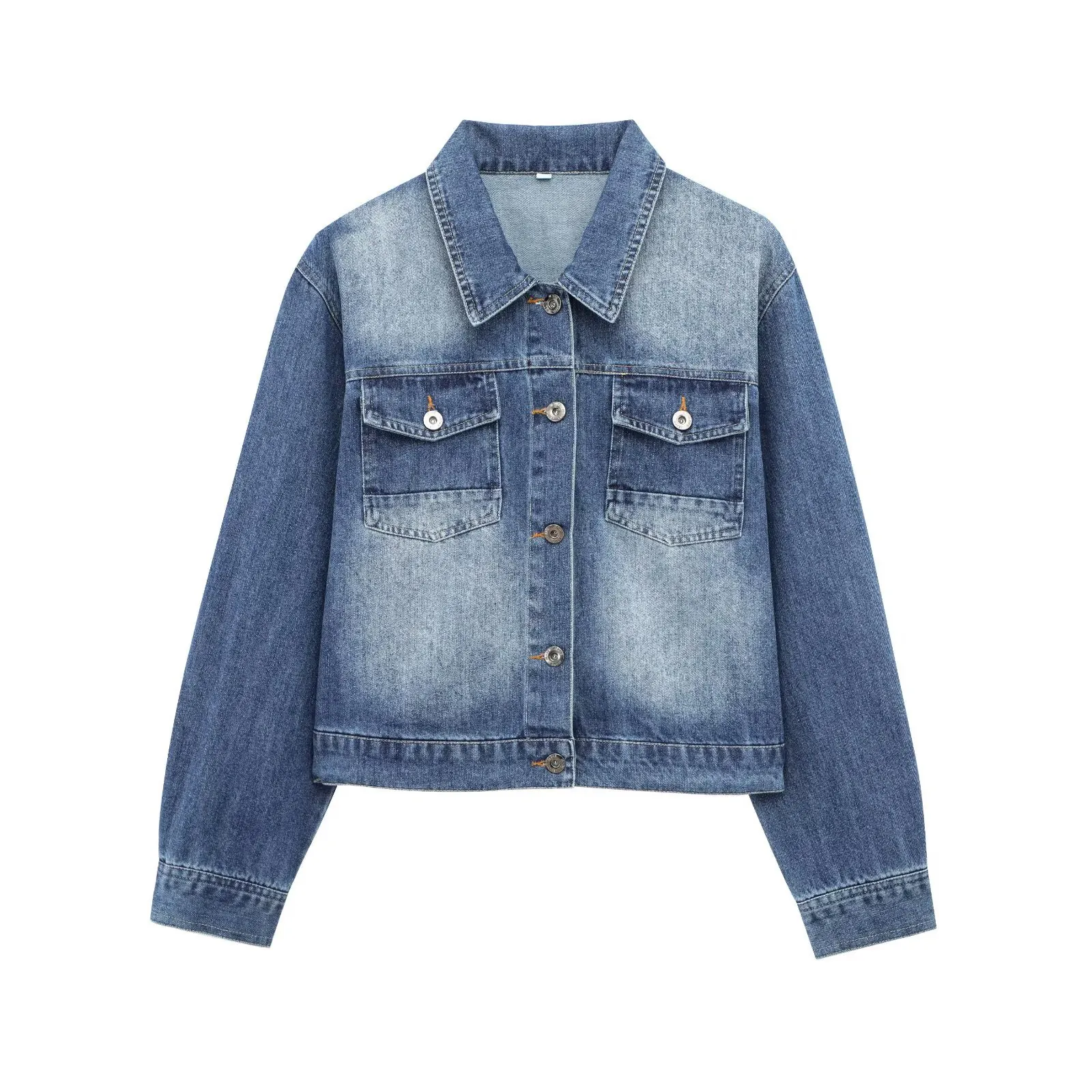 Women Vintage Washed Denim Set Retro Long Sleeve Lapel Jacket And High Waist Wide Leg Distressed Jeans Streetwear Casual Outfit