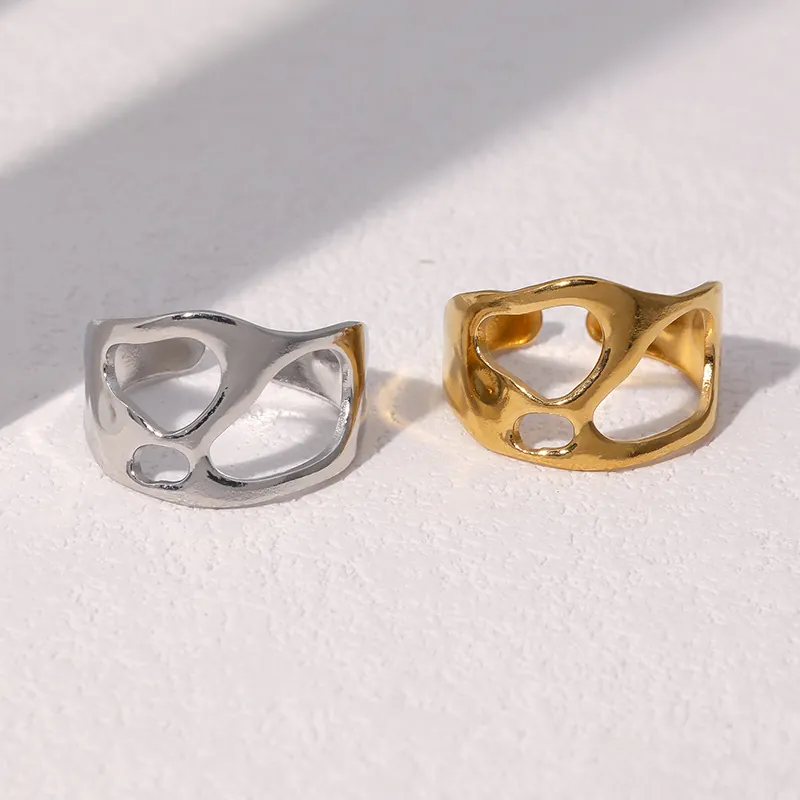 Bague Ouverte Irrégulière Creuse En Acier Inoxydable Bijoux De Mode Géométriques Réglables Pour Femmes