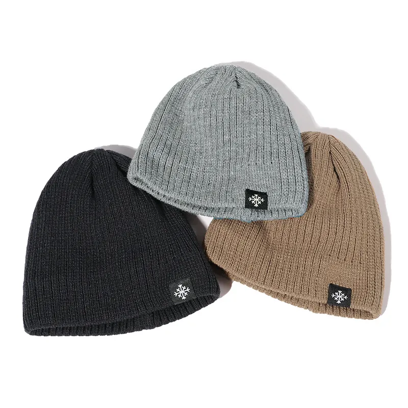 Bonnet en Maille d'Hiver Flocon de Neige pour Hommes Femmes Chaud Doublé de Polaire Épaissi Slouchy Extérieur Acrylique