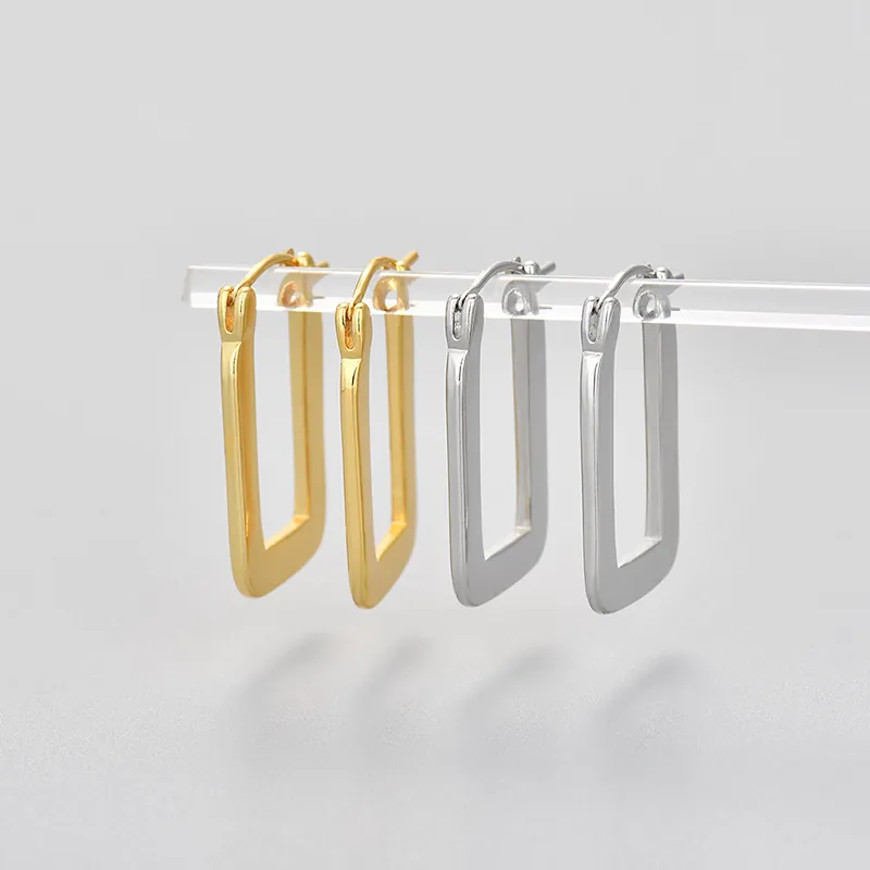 Geometrische Rechteckige Kupfer Creolen Für Damen Minimalistisch Galvanisiert U-Förmig Gold Silber Polierte Metall Ohren Schnalle Täglicher Schmuck