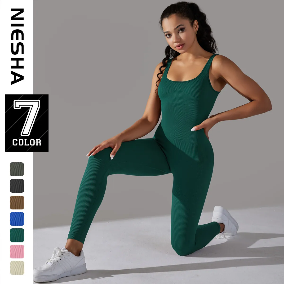 Women Ribbed Yoga Unitard Seamless Bodycon Jumpsuit Slim Fit Workout Sport Top And Bottom Sleeveless Activewear One Piece Bodysuit