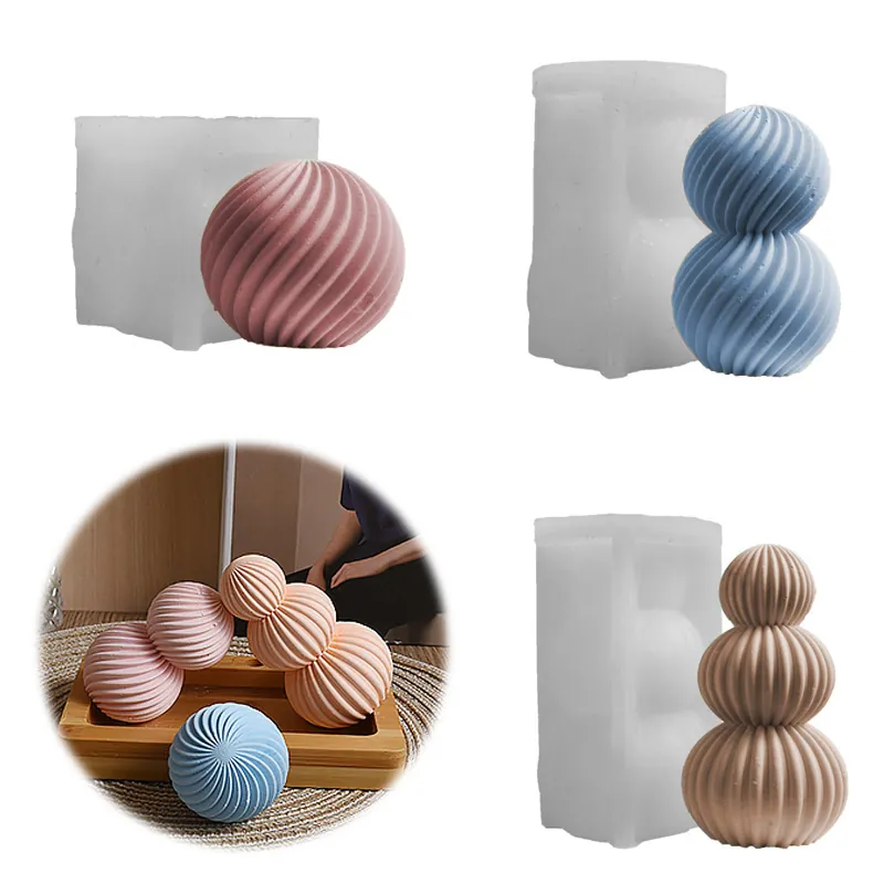 Spiral Striped Ball Silicone Mold Geometric Irregular Rotating Sphere DIY Handmade Candle Aromatherapy Soap Gypsum Decor