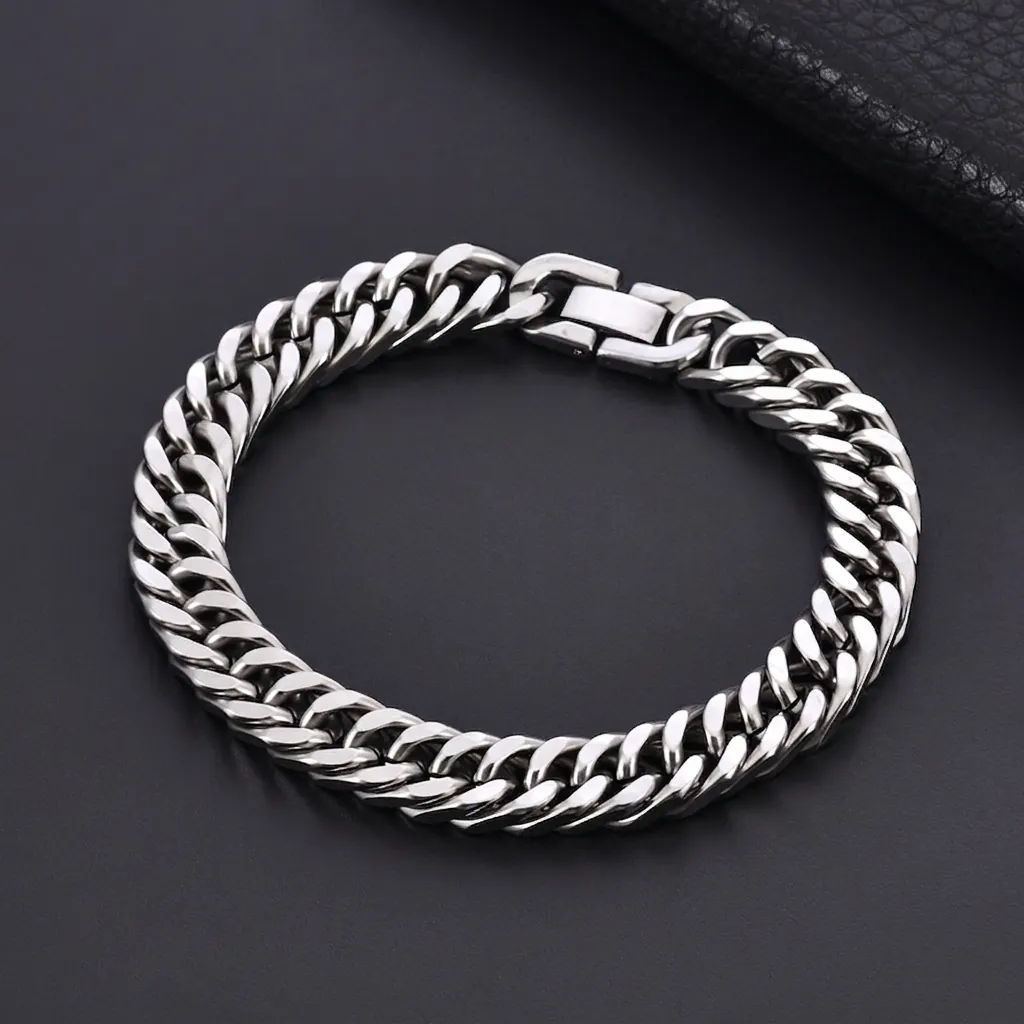 Bracciale A Catena Cubana Acciaio Inossidabile Lucidato Catena Pesante Hip Hop Stile Di Strada Gioielli Per Uomini E Donne