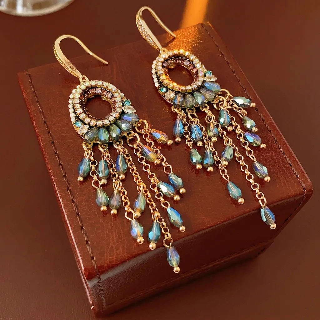 Orecchini Pendenti Con Nappe Con Zirconi E Perle Di Cristallo Sfumate Gioielli Etnici Di Lusso Retro Per Donna