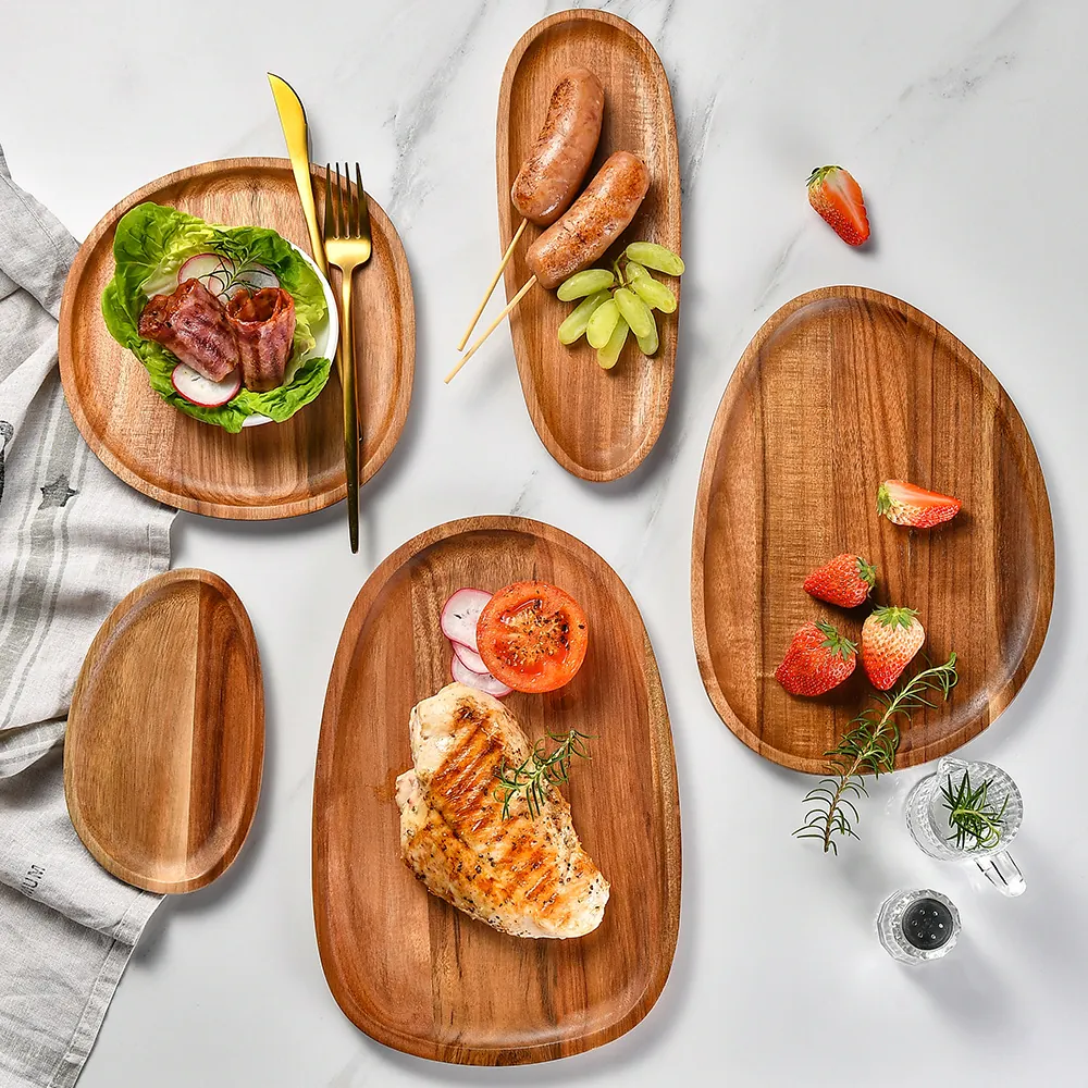 Irregular Acacia Wood Serving Tray Natural Wood Plate For Snack Bread Fruit Cheese Board Minimalist Kitchenware