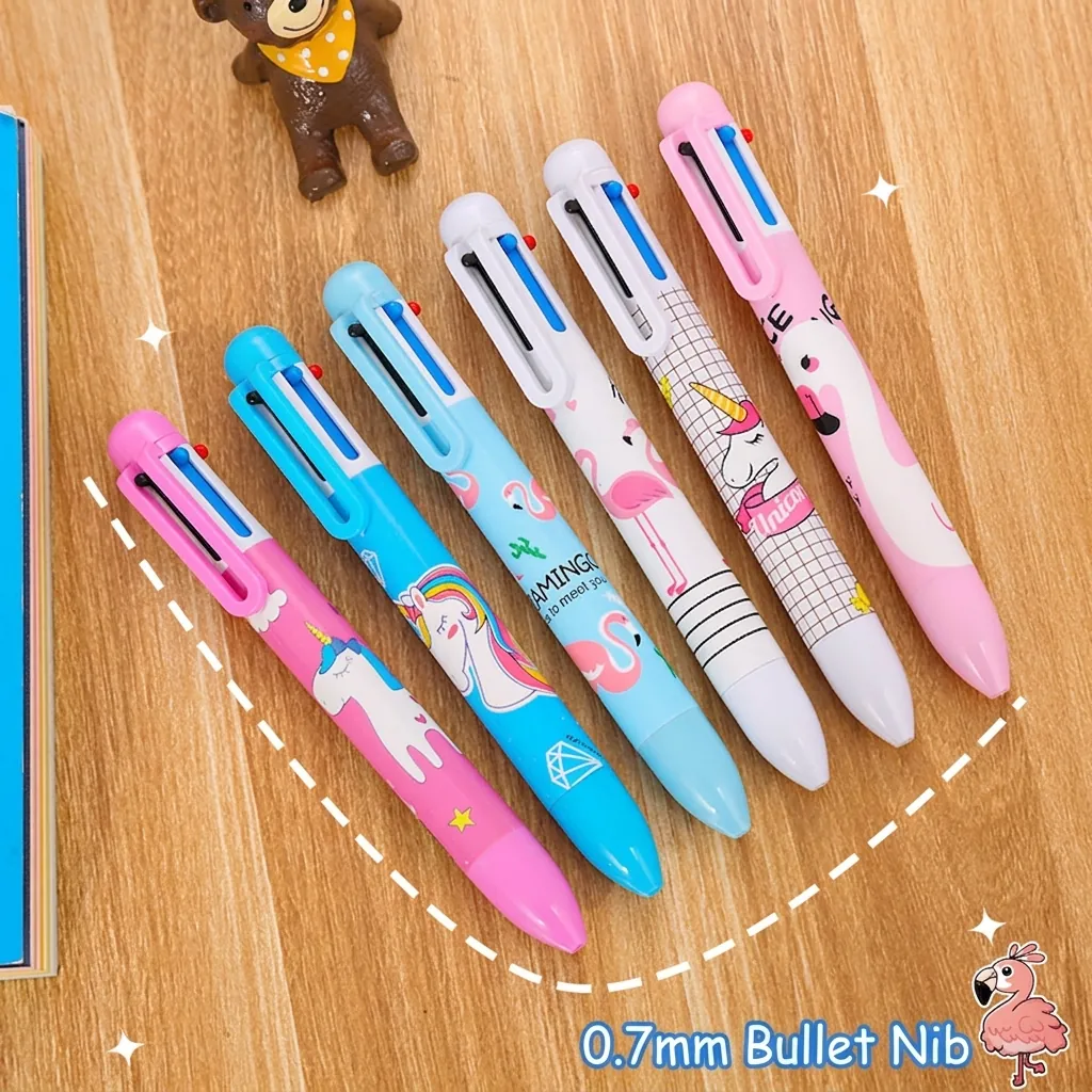 Multi Color Ballpoint Pen Retractable Cartoon Flamingo Unicorn Plastic Kawaii School Office Writing Stationery For Kids Students