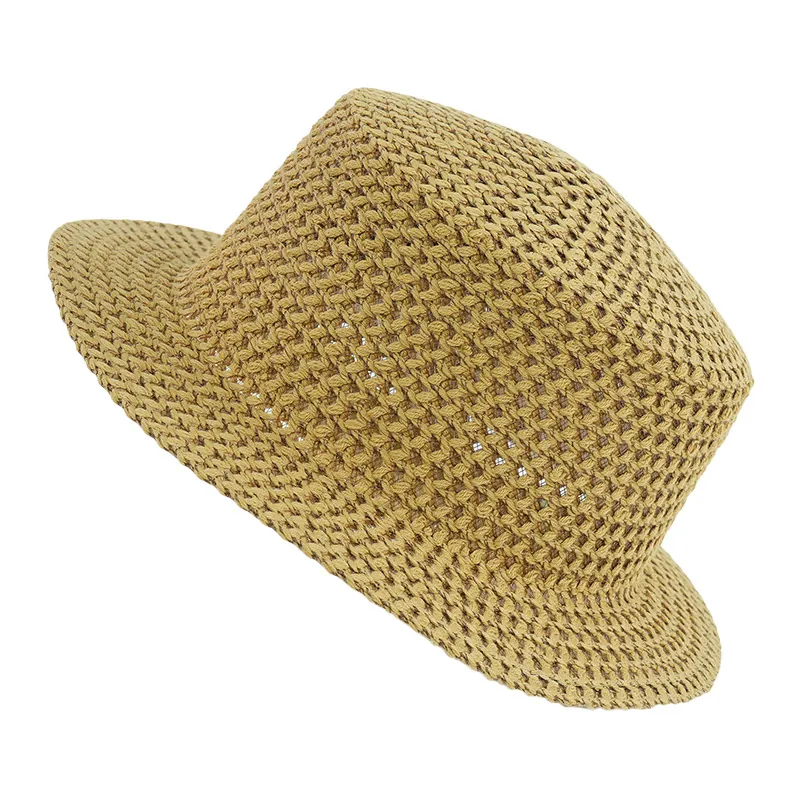 Vintage British Style Paper Straw Boater Hat Wide Brim Sun Protection Summer Beach Flat Top For Women Men