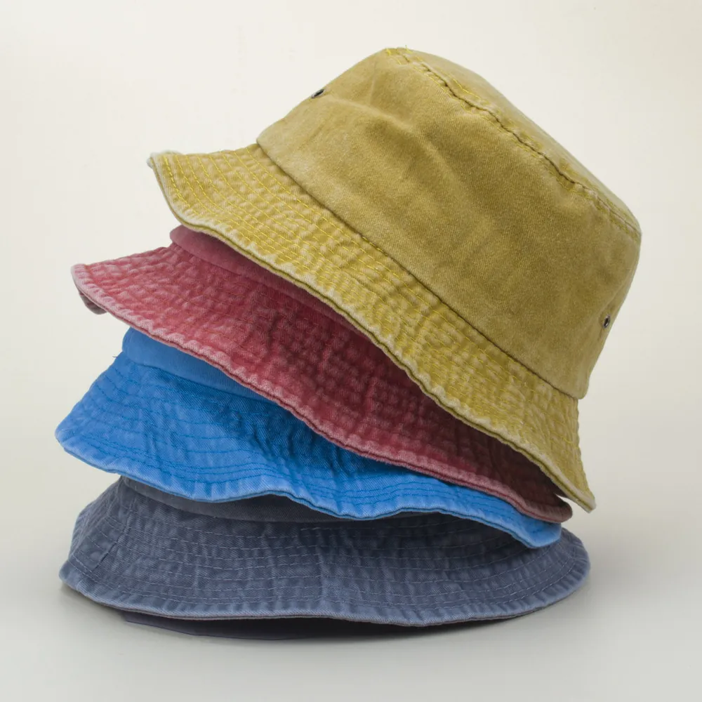 Chapeau Bob En Denim Lavé Coton Toile Protection Solaire Extérieur Style Rétro Délavé Femmes Hommes Respirant Oeillets Métalliques