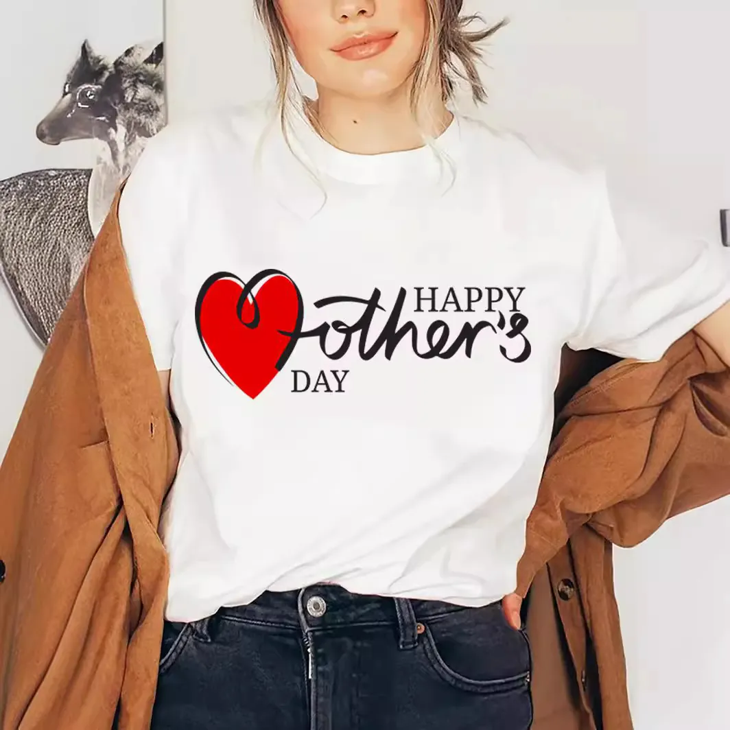 T-Shirt Fête Des Mères Coton Manches Courtes Col Rond Hauts Graphiques Décontractés Vêtements Cadeau Femmes