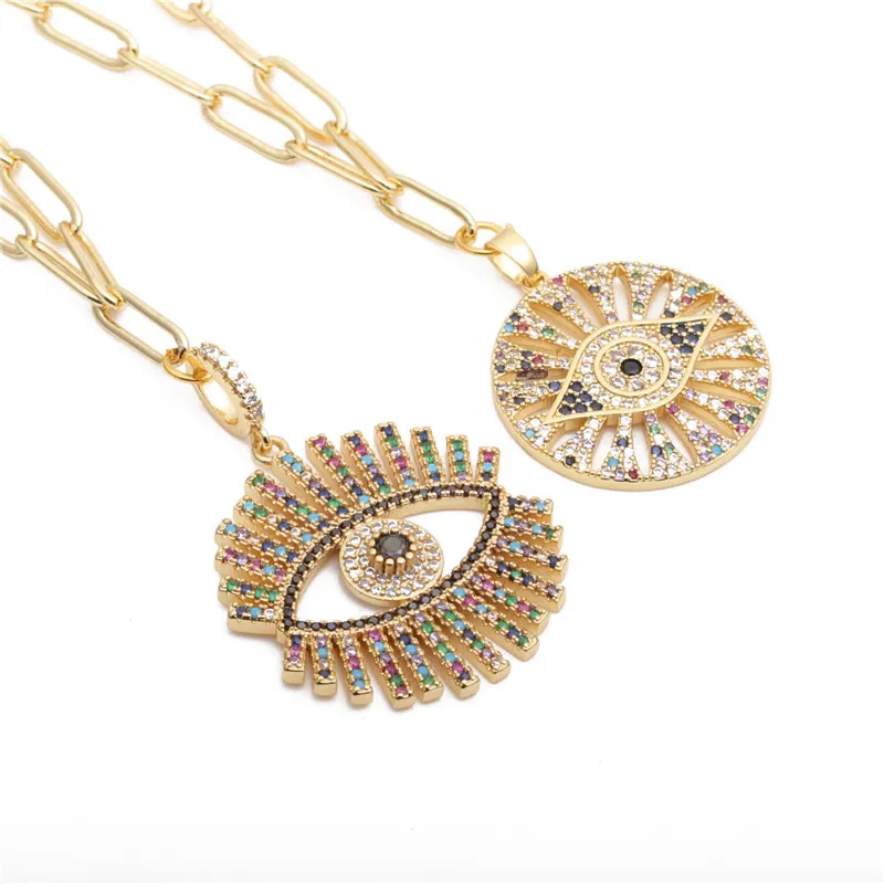Collier Pendentif Mauvais Oeil Cuivre Zircon Coloré Chaîne Trombone Bijoux Style Hip Hop Pour Femmes Hommes