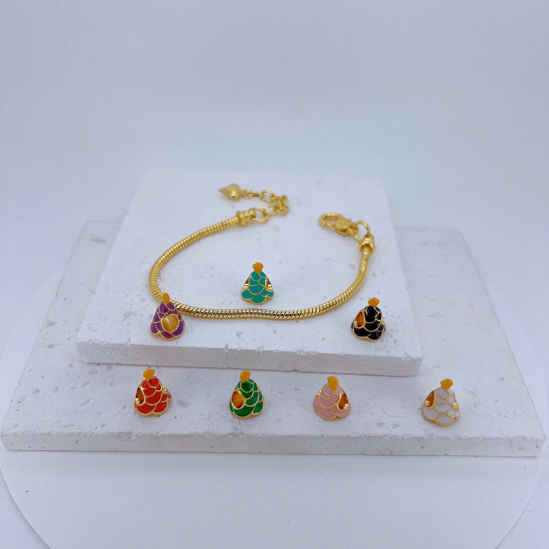 Christmas Enamel Charms Copper Plated DIY Festive Bracelet Beads Jewelry Making Accessories Gift Ornaments