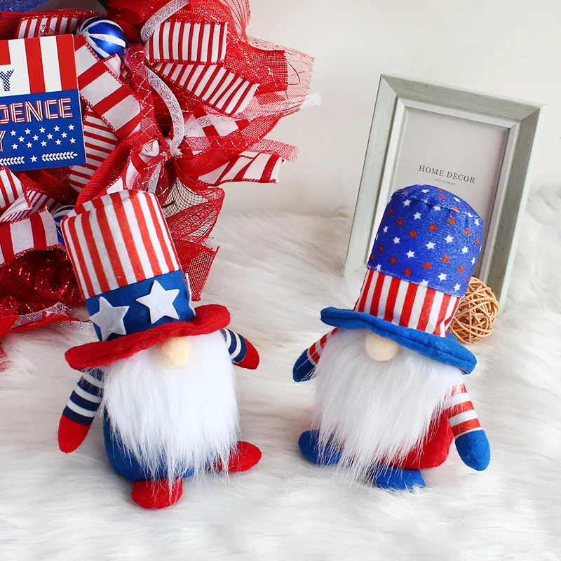 Independence Day Gnomes Patriotic Faceless Plush Dwarf Dolls Stars And Stripes Home Party Tabletop Decorations