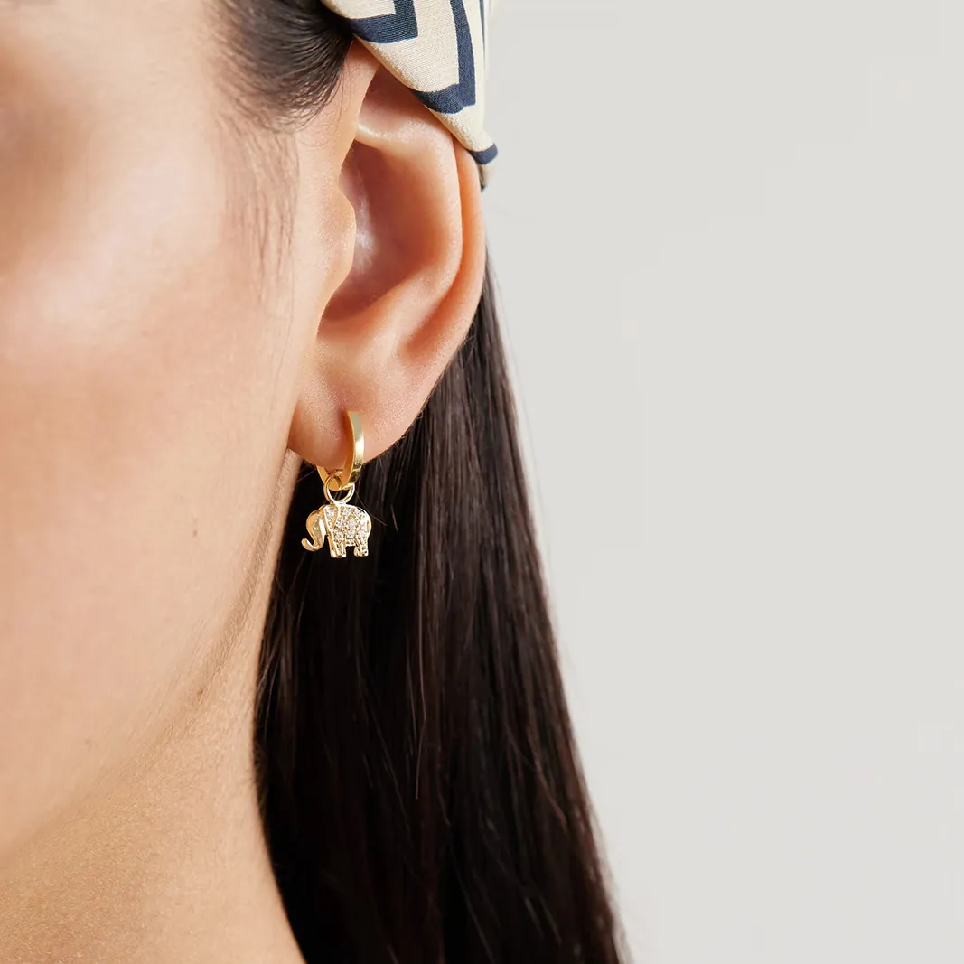 Gold Elephant Rhinestone Stainless Steel Hoop Earrings For Women Inlaid Animal Pendant Fashion Jewelry Ear Cuff Gift