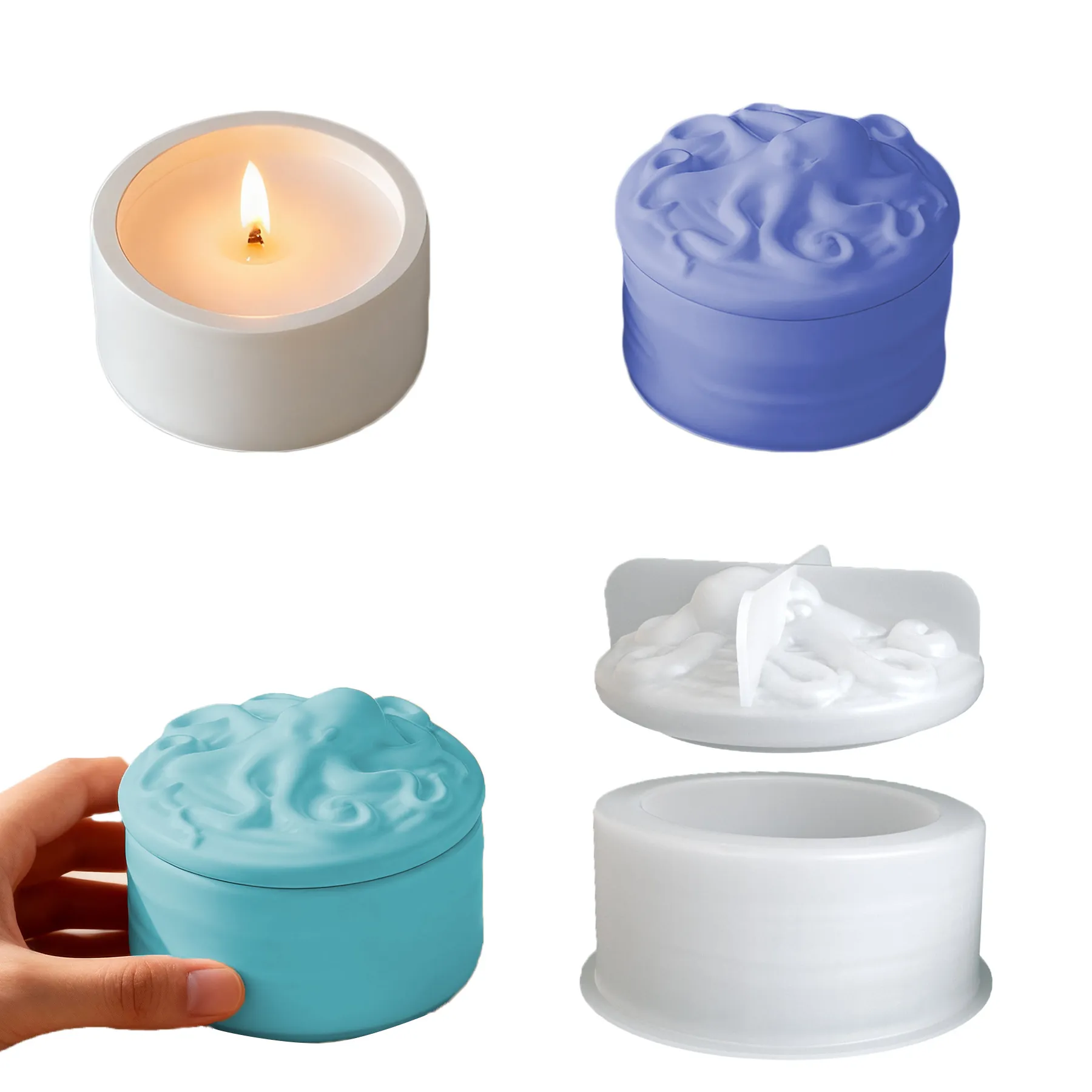 Octopus Lid Storage Jar Silicone Mold DIY Resin Casting Candle Holder Plaster Craft Mold Octopus Theme Decorative