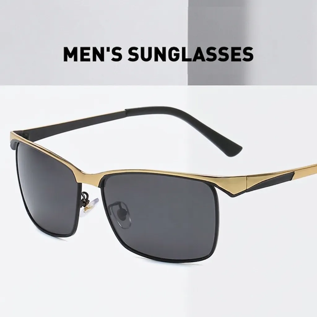 Fashion Polarized Sunglasses For Men Retro Square Metal Frame UV400 Protection Driving Outdoor Sport Eyewear
