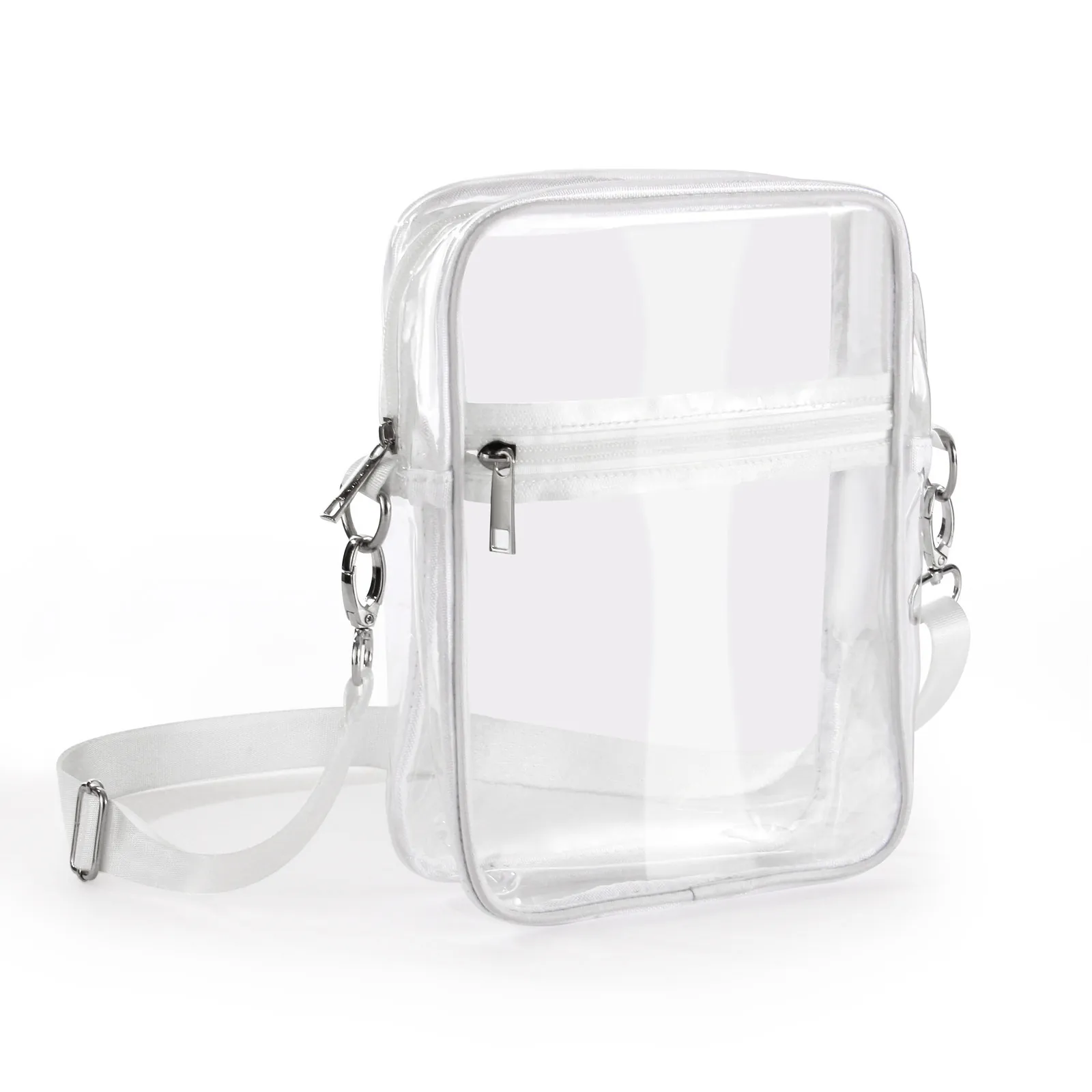 Clear Crossbody Bag Transparent PVC Waterproof Stadium Approved Shoulder Purse With Adjustable Strap Zipper Pockets Travel