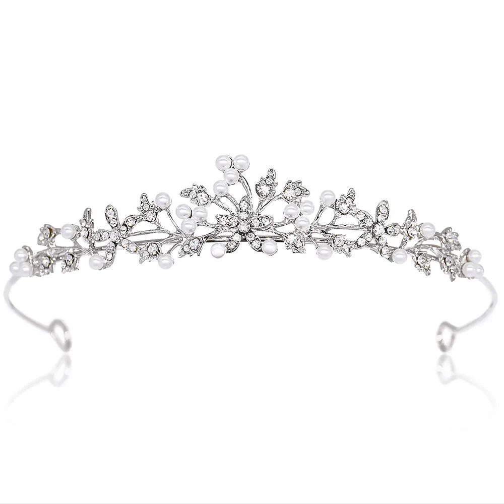 Elegant Rhinestone Artificial Pearl Crown Tiara Alloy Floral Vine Bridal Wedding Birthday Party Headband For Women And Girls