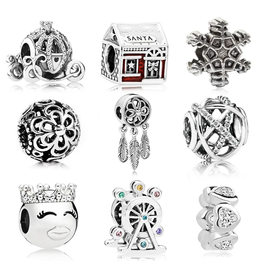 DIY Charms Beads Alloy Rhinestone Enamel Large Hole European Style For Bracelet Jewelry Making Snowflake Pumpkin Carriage