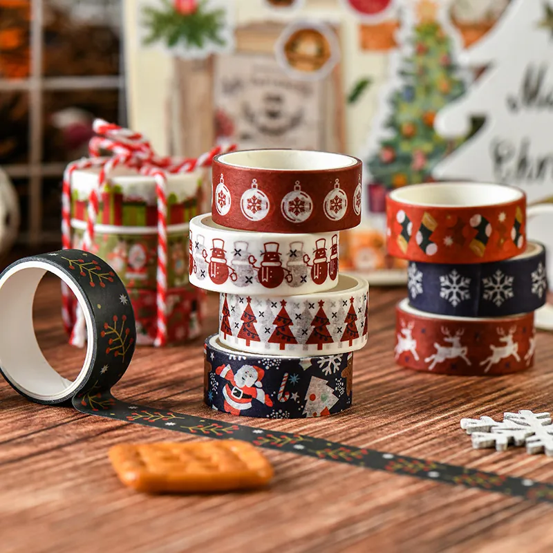 Christmas Washi Tape Washi Paper Decorative Adhesive Masking Tapes For Scrapbooking Journaling Gift Wrap Holiday Patterns Santa Snowman Reindeer