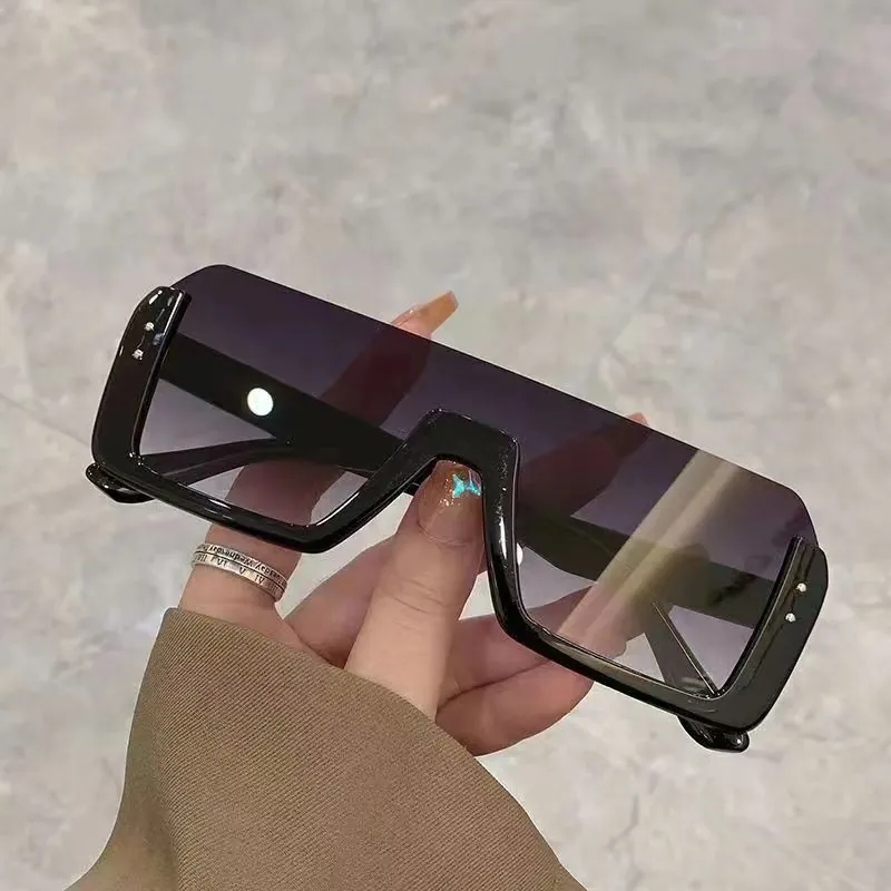 Mode Oversized Vierkante Zonnebril UV400 PC Frame AC Lenzen Uit Eén Stuk Flat Top Punk Retro Voor Dames Heren