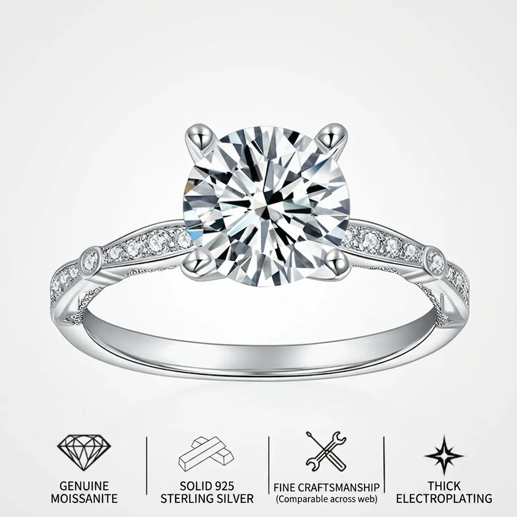 Moissanite Engagement Ring Round Brilliant Cut 925 Sterling Silver Plated Gold Twisted Band Classic Simple Women Jewelry