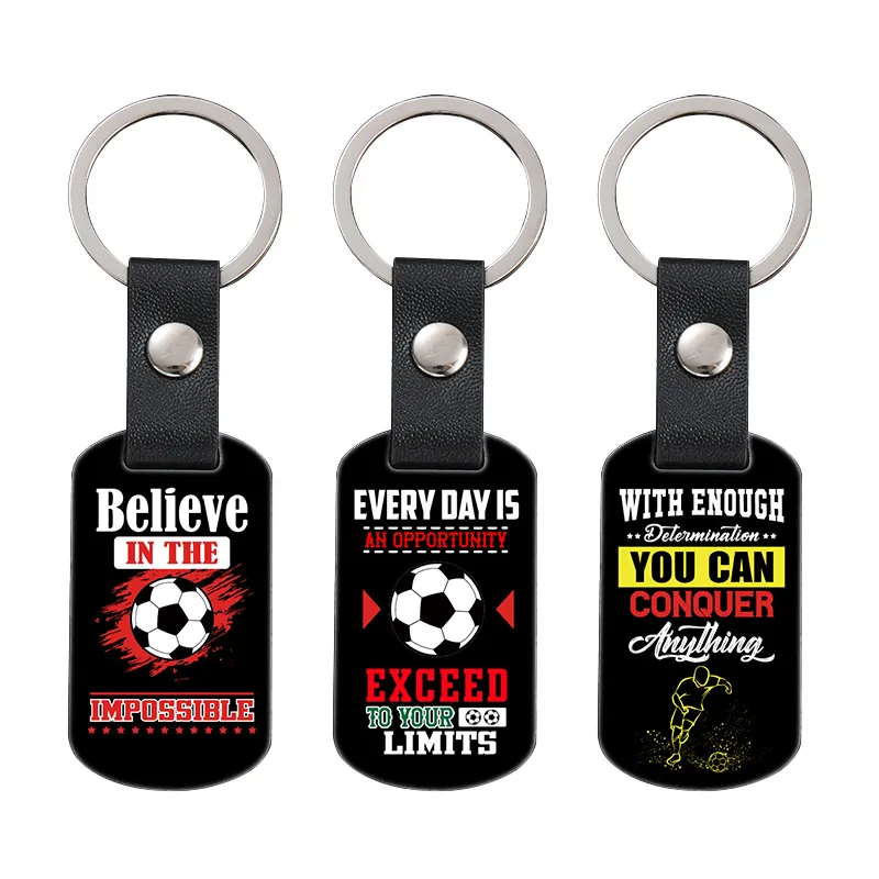 Soccer Motivational Sports Keychain Leather Metal Keyring With Inspirational Quotes For Team Friends Family Coworker Gift