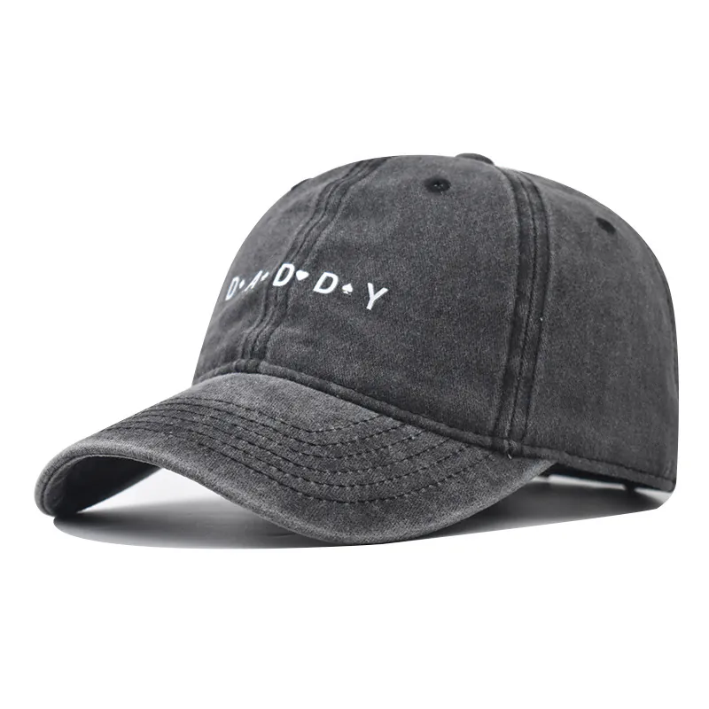 Washed Cotton Baseball Cap Retro Distressed Daddy Letter Embroidery Curved Brim Adjustable Strap Casual Dad Hat