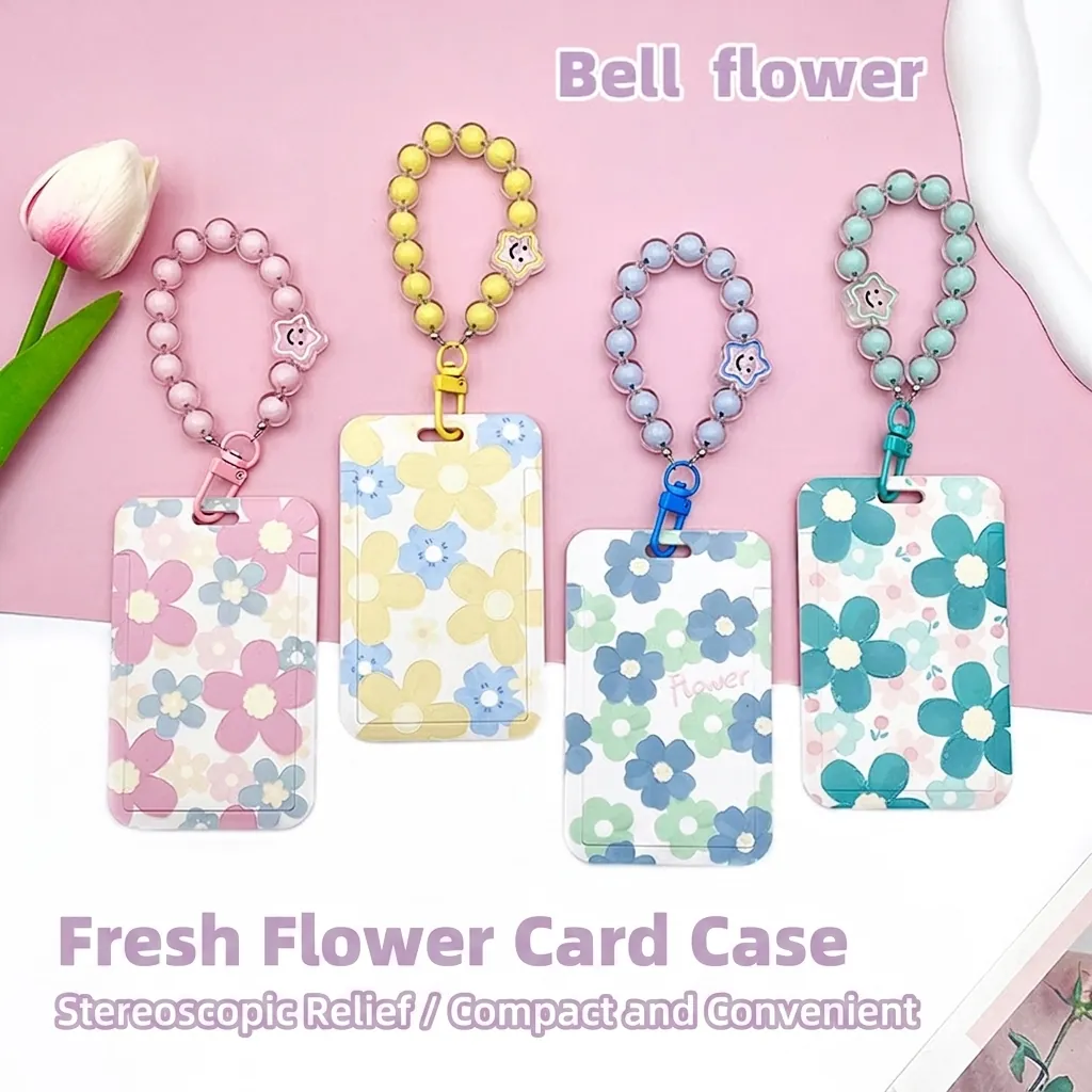 Floral ID Badge Holder ABS Plastic Sliding Cover Transparent Window With Lanyard Star Charm Retractable Reel For Student Office