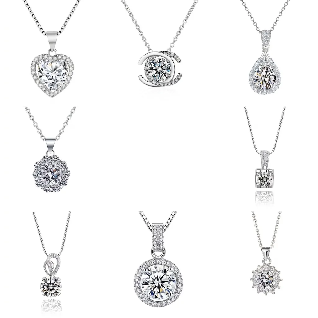 Pendant Necklaces Copper Base Silver Gold Plated Cubic Zirconia Heart Water Drop Snowflake Bowknot Jewelry For Women