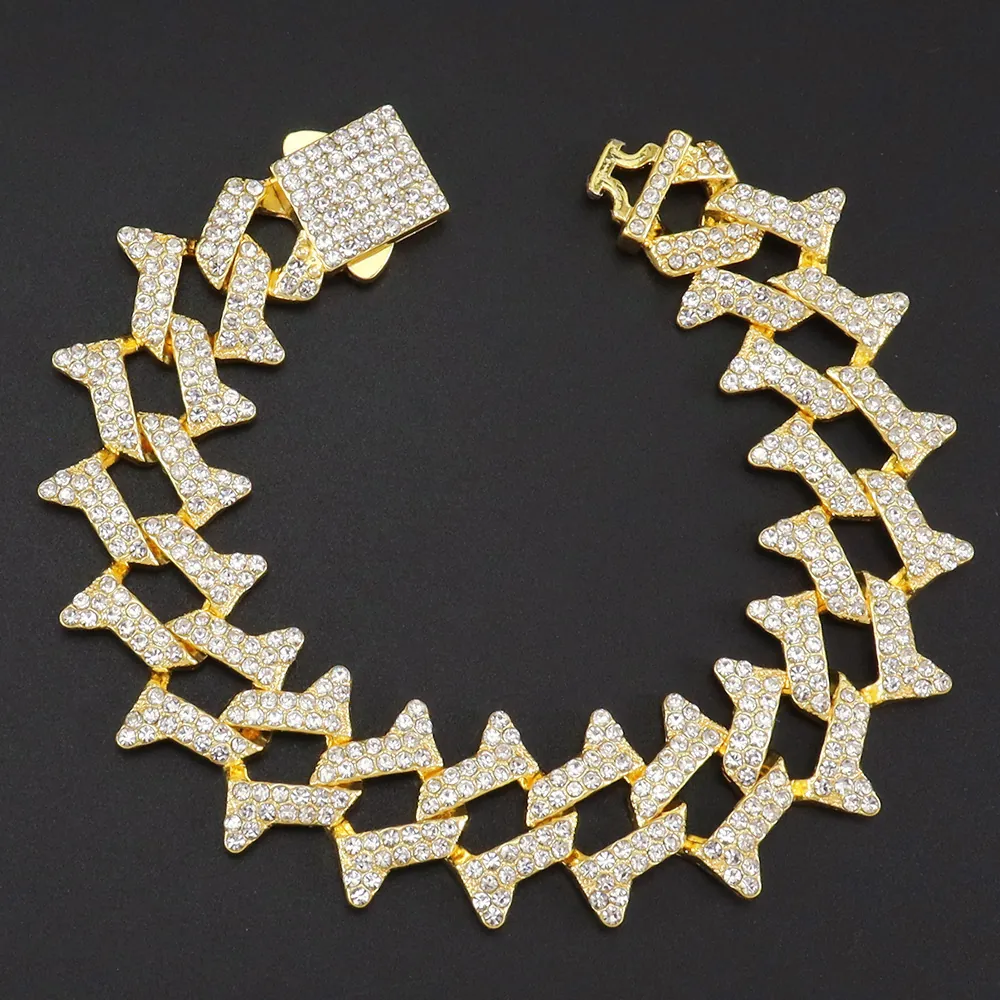 Iced Out Spiky Thorn Cuban Link Bracelet Alloy Rhinestone Hip Hop Streetwear Jewelry For Men Women