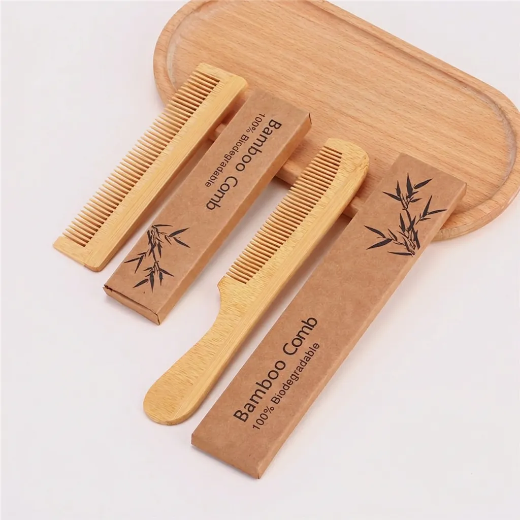 Natural Bamboo Comb Eco Friendly Biodegradable Hair Brush For Travel Hotel Use Disposable Fine Tooth Portable