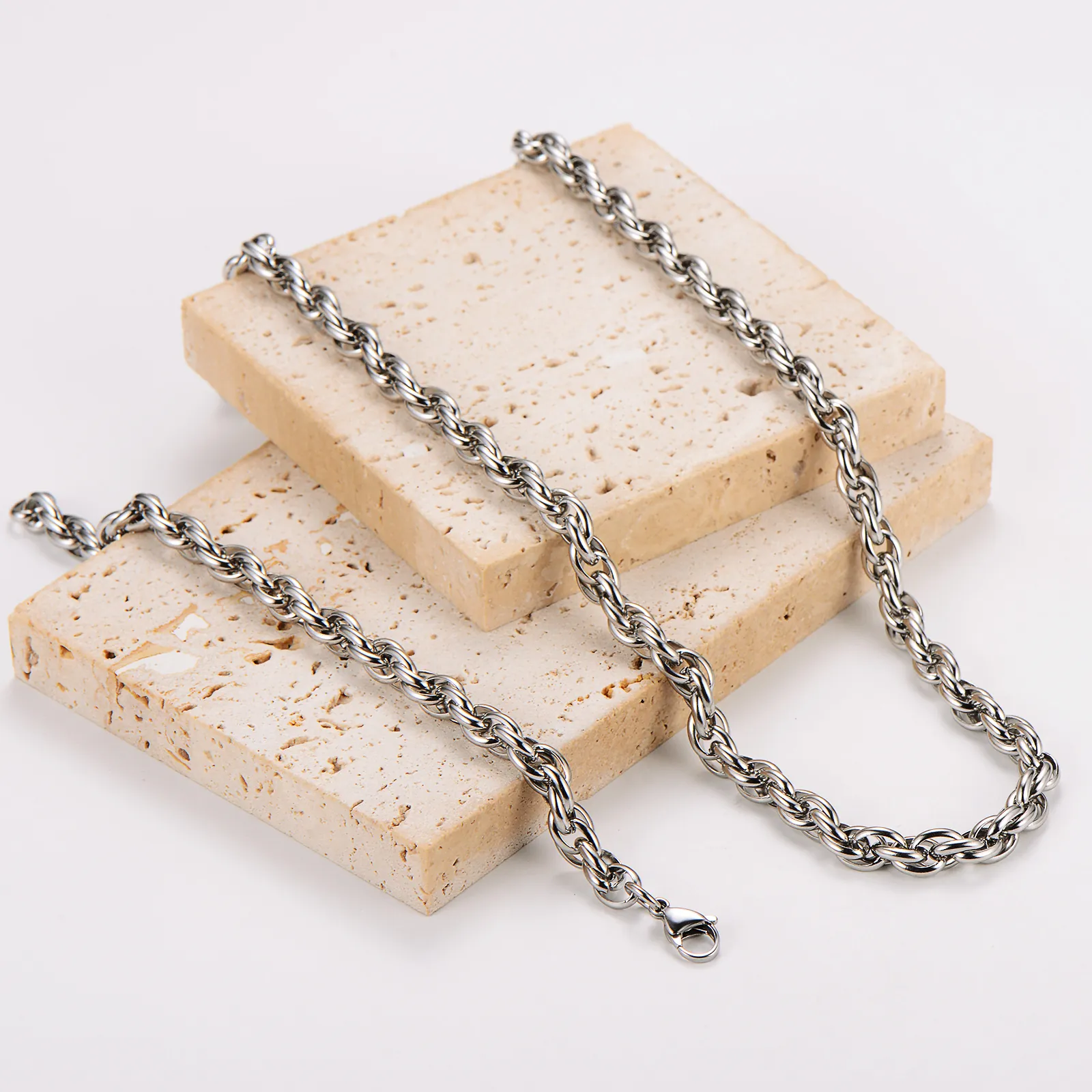 Twisted Rope Chain Necklace And Bracelet Set 304 Stainless Steel Hip Hop Street Style Jewelry For Men Women