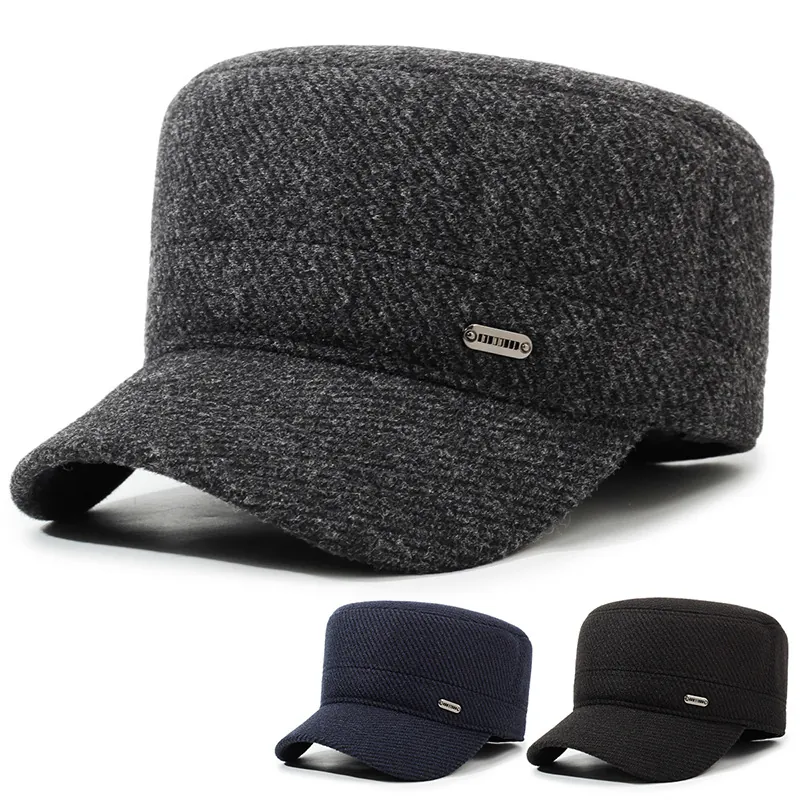 Berretto Militare Invernale Da Uomo In Lana Caldo Con Paraorecchie Antivento Cappello Cadet Regolabile Foderato In Pile