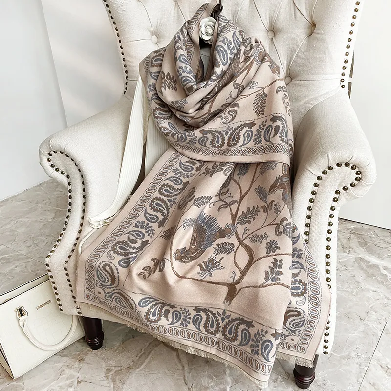 Retro Winter Scarf Shawl Imitation Cashmere Paisley Printed Warm Tassel Edge Bohemian Ethnic Style Wraps For Women
