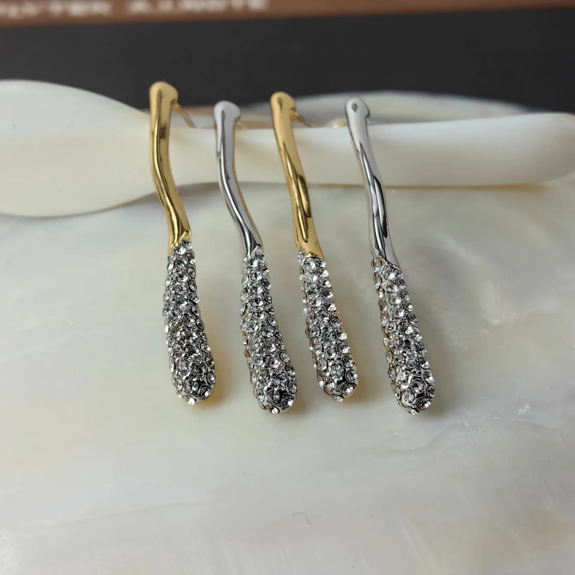Geometric Wave Dangle Earrings Gold Plated Alloy Zircon With Earring Post Vintage For Women