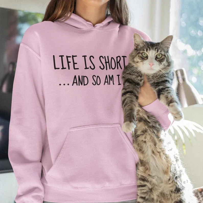 Hoodie À Slogan Life Is Short And So Am I Sweat À Capuche Doublé Polaire Avec Poche Kangourou Streetwear Casual Pour Hommes Femmes