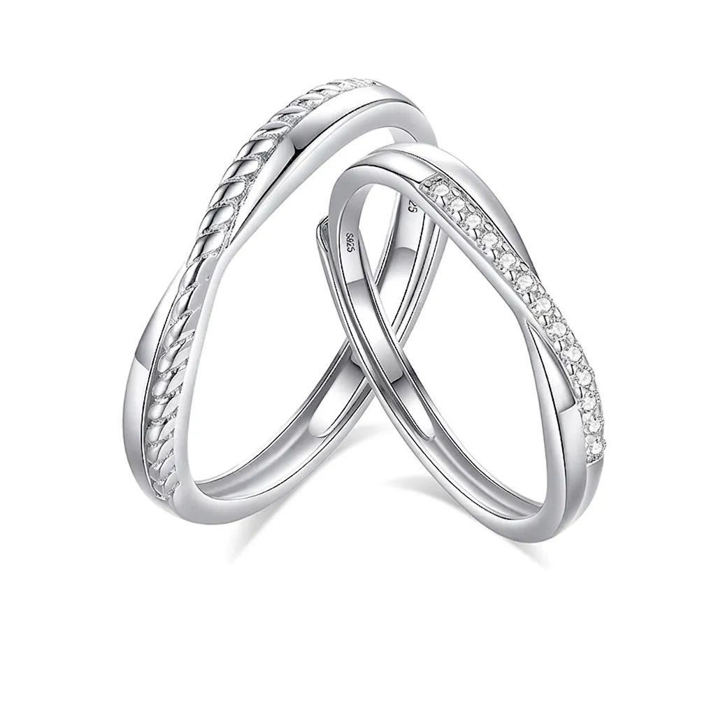 Mobius Twist 925 Sterling Silver Couple Rings Sparkling Zirconia Inlaid Resizable Ring For Lovers Jewelry Gift