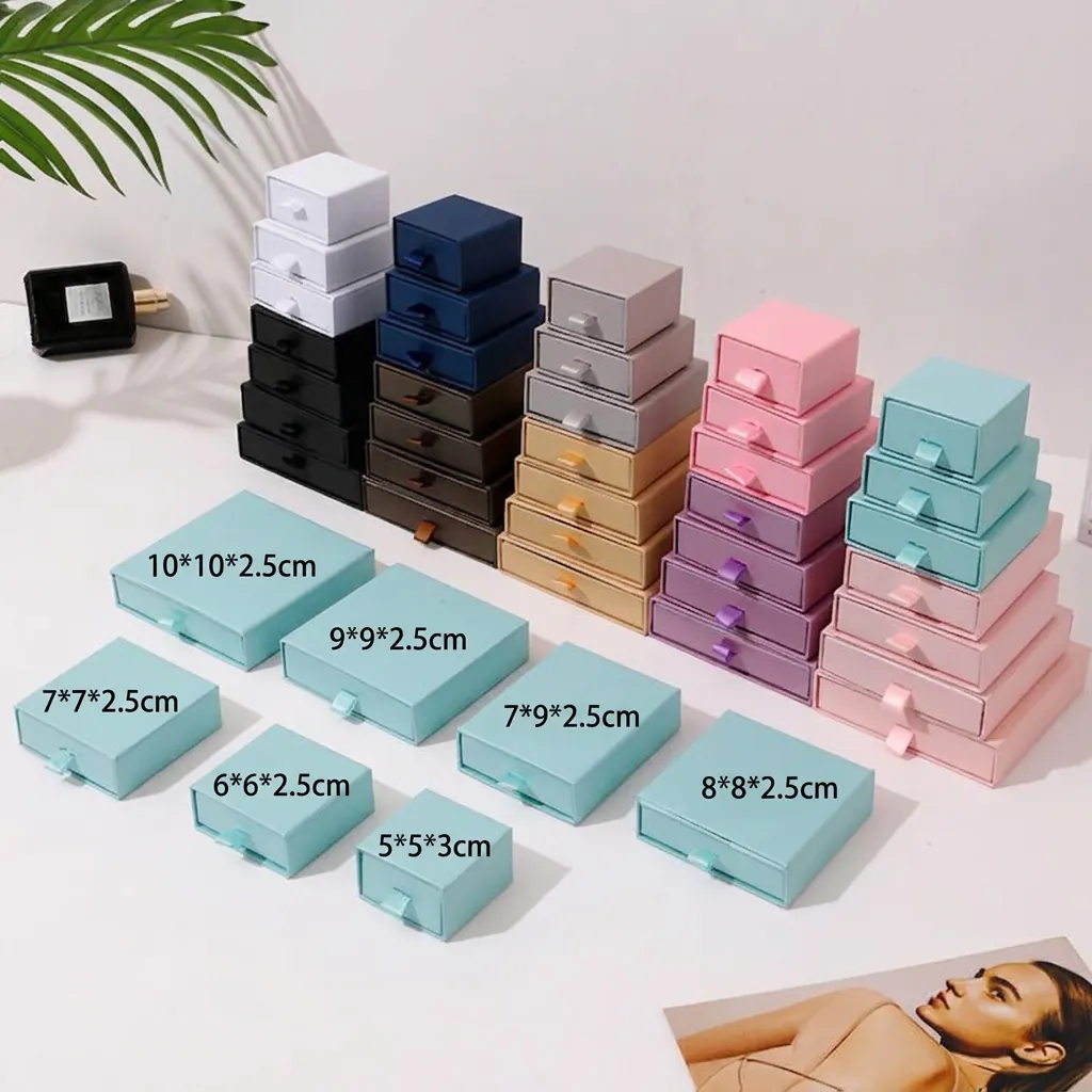 Scatola Regalo Per Gioielli Stile Cassetto Imballaggio In Cartone Con Tirante In Nastro E Spugna Per Anelli Orecchini