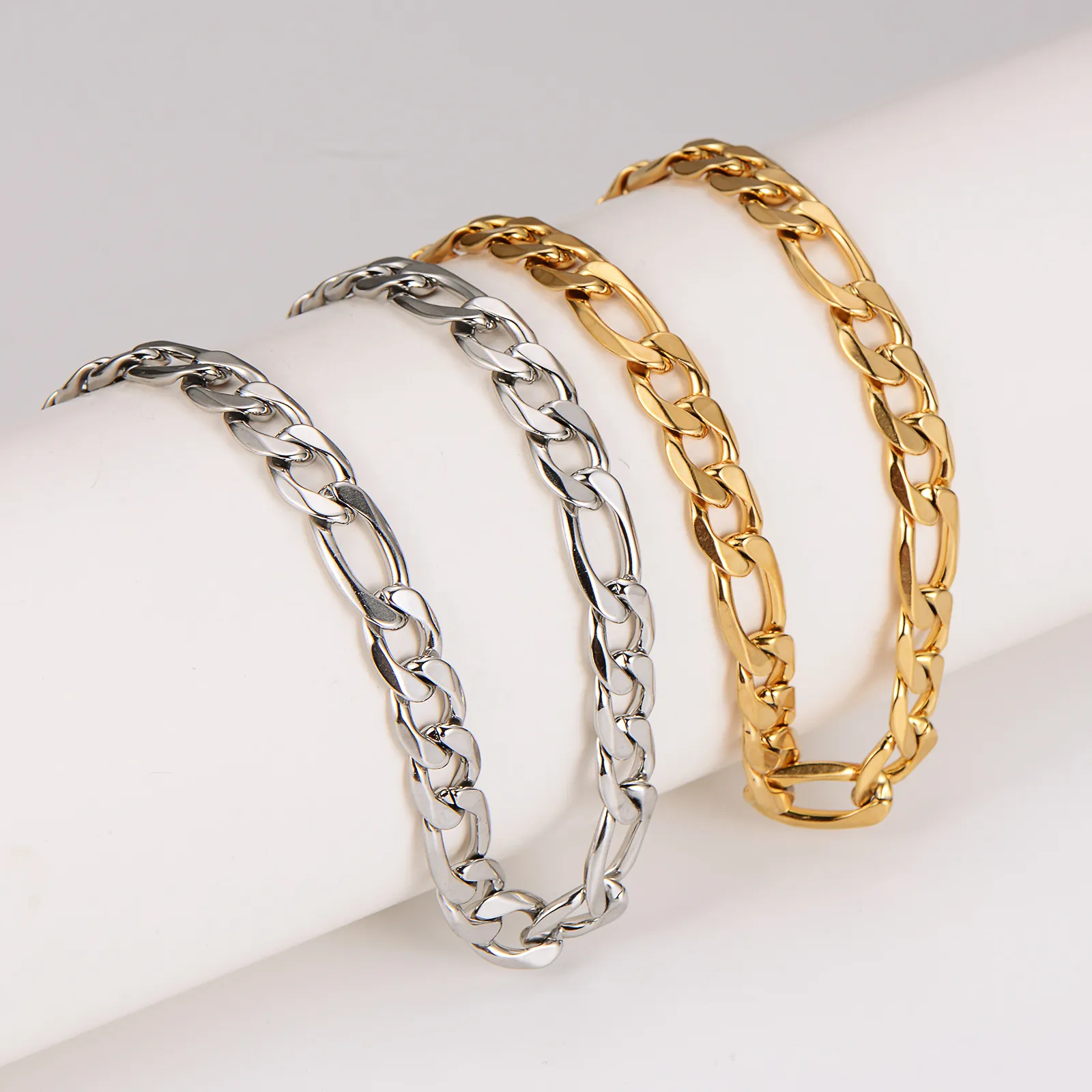 Figaro Link Chain Necklace 304 Stainless Steel 18K Gold Plated Hip Hop Punk Streetwear For Men Women