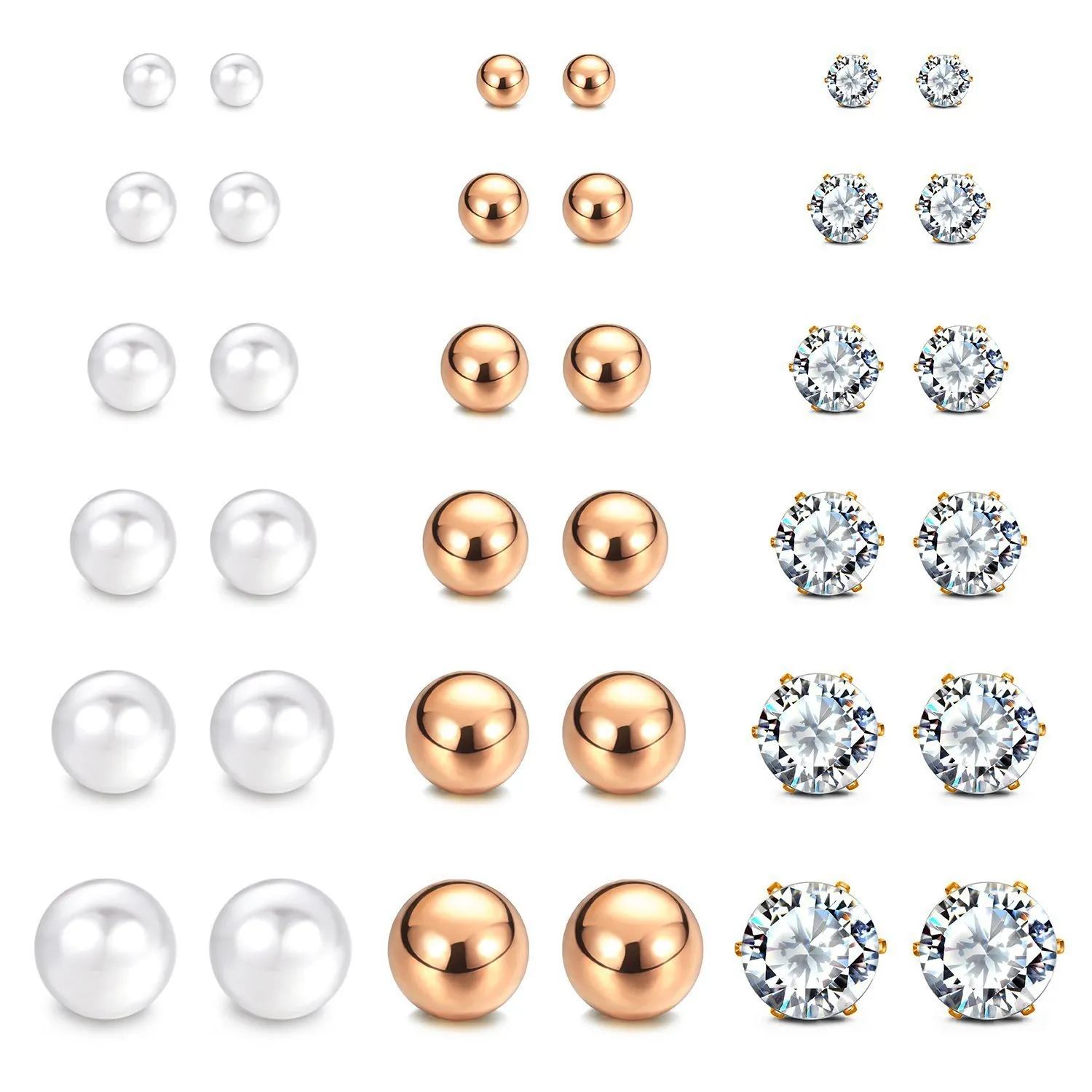Stainless Steel Stud Earrings With Cubic Zirconia And Simulated Artificial Pearl Round Ball Minimalist For Women Men