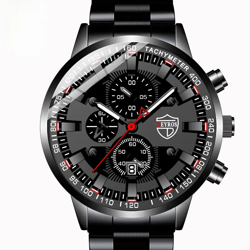 DEYROS Men's Fashion Quartz Watch Stainless Steel Alloy Strap Luminous Hands Calendar Display Business Casual Wristwatch Jewelry