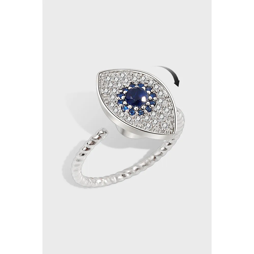 925 Sterling Silver Evil Eye Spinning Ring For Women Rotatable Anxiety Relief Adjustable Ring Rhinestone Fashion Jewelry Finger Ring